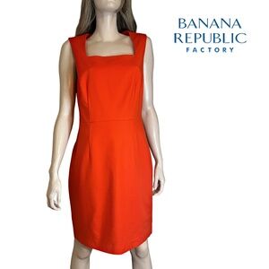 Banana Republic Factory Sleeveless Sheath Dress Fitted Tangerine Square neck